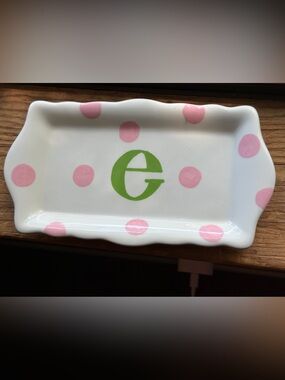 Ceramic initial “e” dish from approximately 2008 preppy college back to school